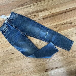 Stradivarius Jeans Size 6‎ MOM SLIM FIT Stretch Denim Distressed hi-rise blue